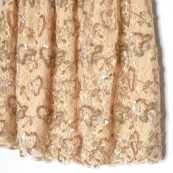 Red Valentino Girlie Pastel Cream Peach Crepe Lace Gold Sequin Mini Skirt Size 4 - Picture 11 of 13